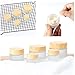 Healthcom 12 Packs 1 Oz Empty Jars 30ml Round Frosted Glass Cream Jar Bottles Holder with Wood Grain Lids Refillable Case Vial Pot Cosmetic Container Glass Bottles for Lotion Face Lip Balm Eye Cream