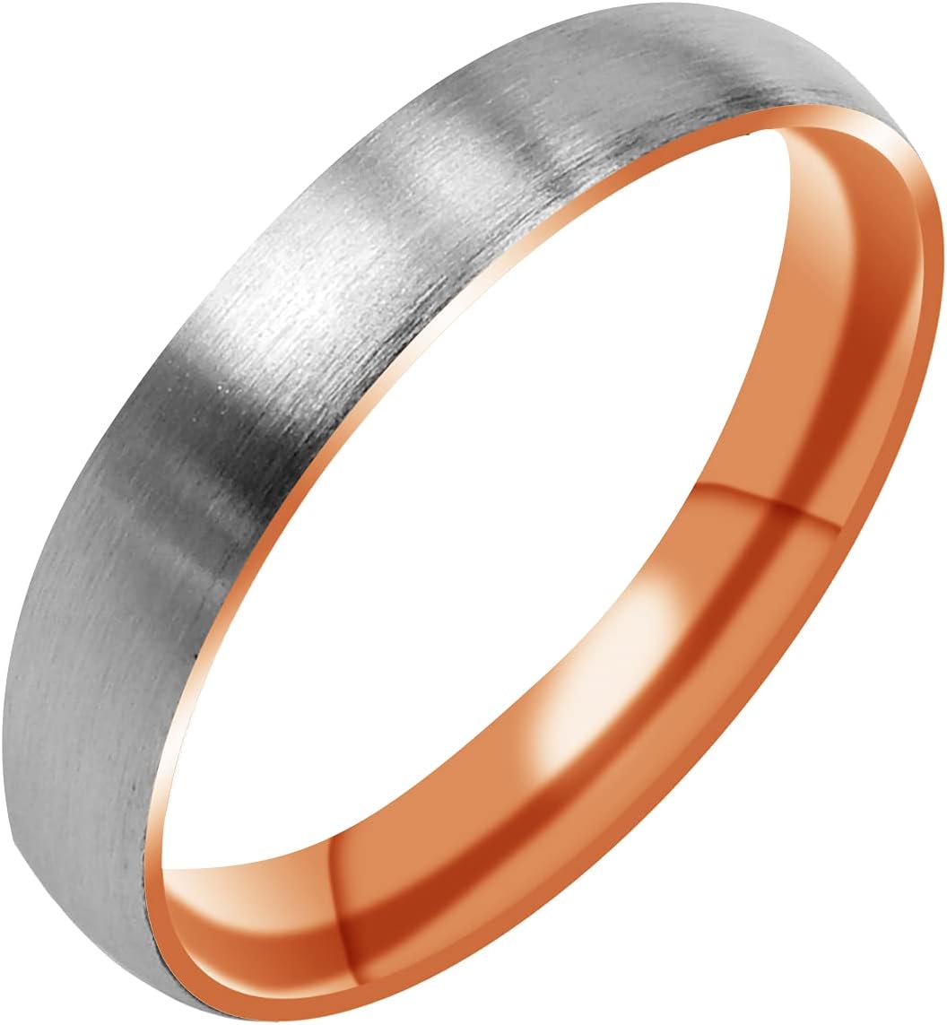 Everstone Matte & Brushed Dome Ring Male Female Men Women His Her Groom Bride Promise Ring Wedding Bands Titanium Ring ColorRose Gold & Silver 7MM 5MM & 3MM