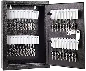 Sumerfnt Key Box Wall Mount Key Cabinet with Combination Lock Steel Key Storage Box for Wall 40 Key Hooks Off - Black