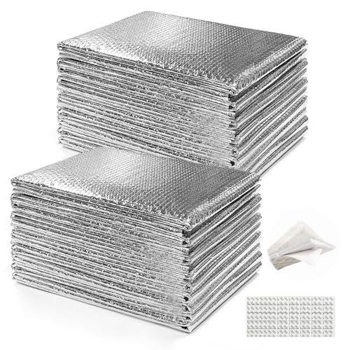 16PCS 24 x 48inch Garage Door Insulation Reflective Foil Insulation Bubble Reflective Aluminum Foil Winter Summer Thermal Shield Pre-Cut Barrier Sheets with 120 Tapes for Garage Attic Wall