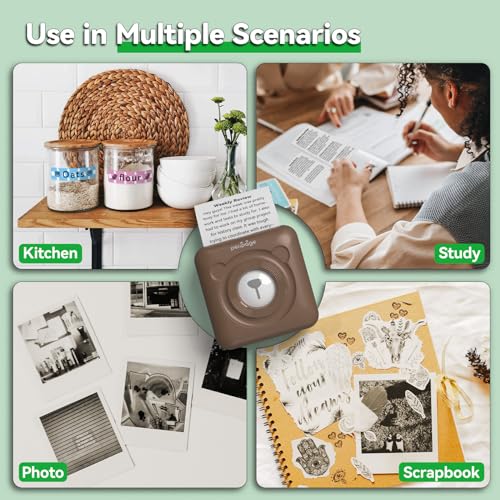Image of Mini Pocket Bluetooth Printer, Portable Thermal Sticker Maker, Bluetooth Connected Phone, Compatible with iOS&Android, for Journal /DIY Scrapbook /Travel /Notes /Lists /Label /Memo,Photos 304DPI (Brown)