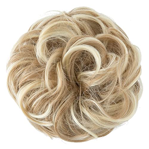 CJL HAIR Large Messy Bun Hair Piece Wavy Curly Scrunchies Synthetic Chignon Ponytail Hair Extensions Thick Updo Hairpieces for Women Dirty Blonde