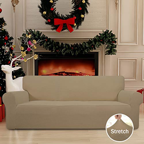 Image of Easy-Going Stretch Oversized Sofa Slipcover 1-Piece Sofa Cover Furniture Protector Couch Soft with Elastic Bottom for Kids, Polyester Spandex Jacquard Fabric Small Checks Tan