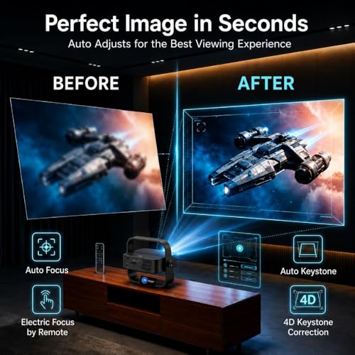 Image of Maizic Smarthome Lumora Native 1080P FHD Smart AI Projector | Fully Automatic Auto Focus & Keystone | 15000 Lumens | Android Projector with HDMI ARC & BT Voice Remote | Portable Home Theater (Black)