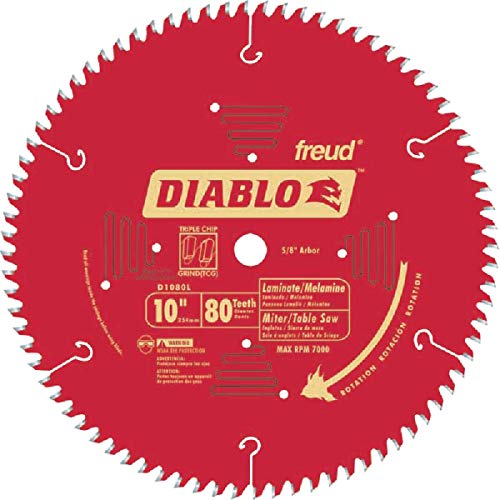 Diablo Saw Blade for Laminates & Non-Ferrous Metal - 10" Diameter, 84 TCG Teeth, 5/8" Arbor, .098" Kerf, 5� Hook Angle, .071" Plate, 6000 Max RPM - D1084L