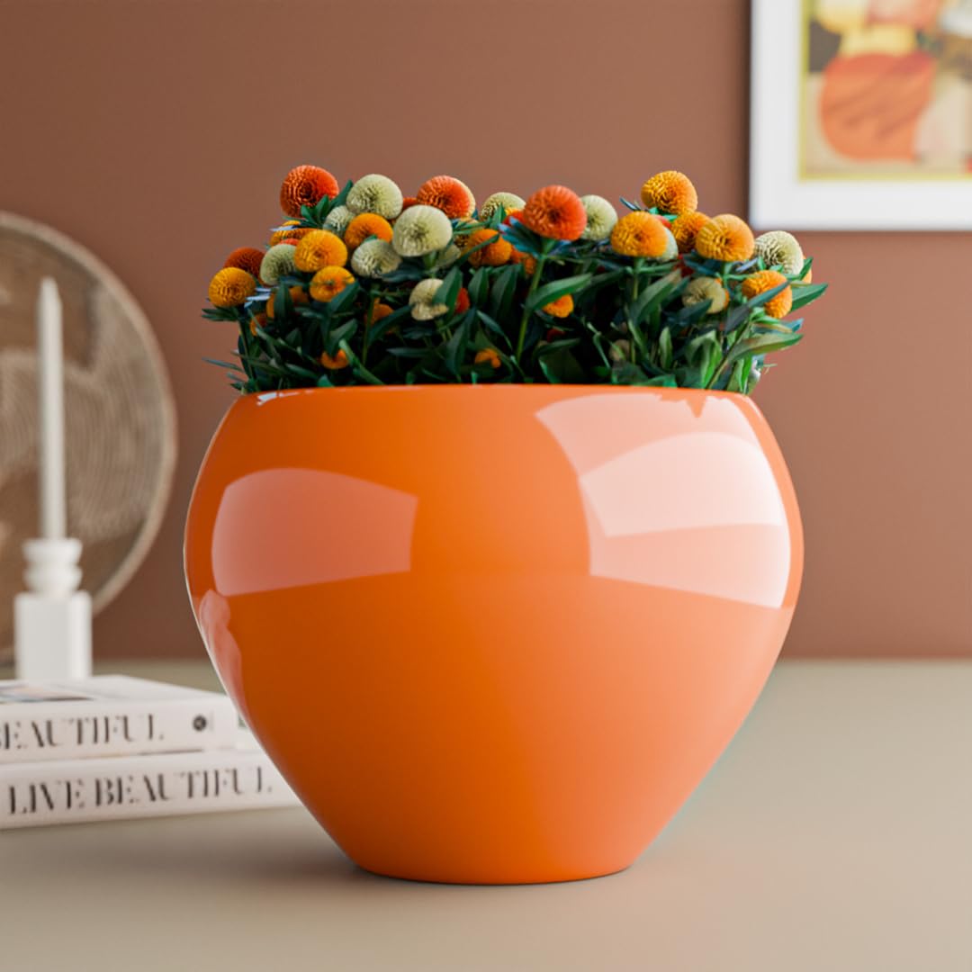 The Earth Store Orange 5.9 Inch Ceramic Planter Set of 1 | Planters for Living Room, Indoor Outdoor Plants, Garden, Balcony, Home Decor | Flower Pot for Decoration (Flowers Not Included)