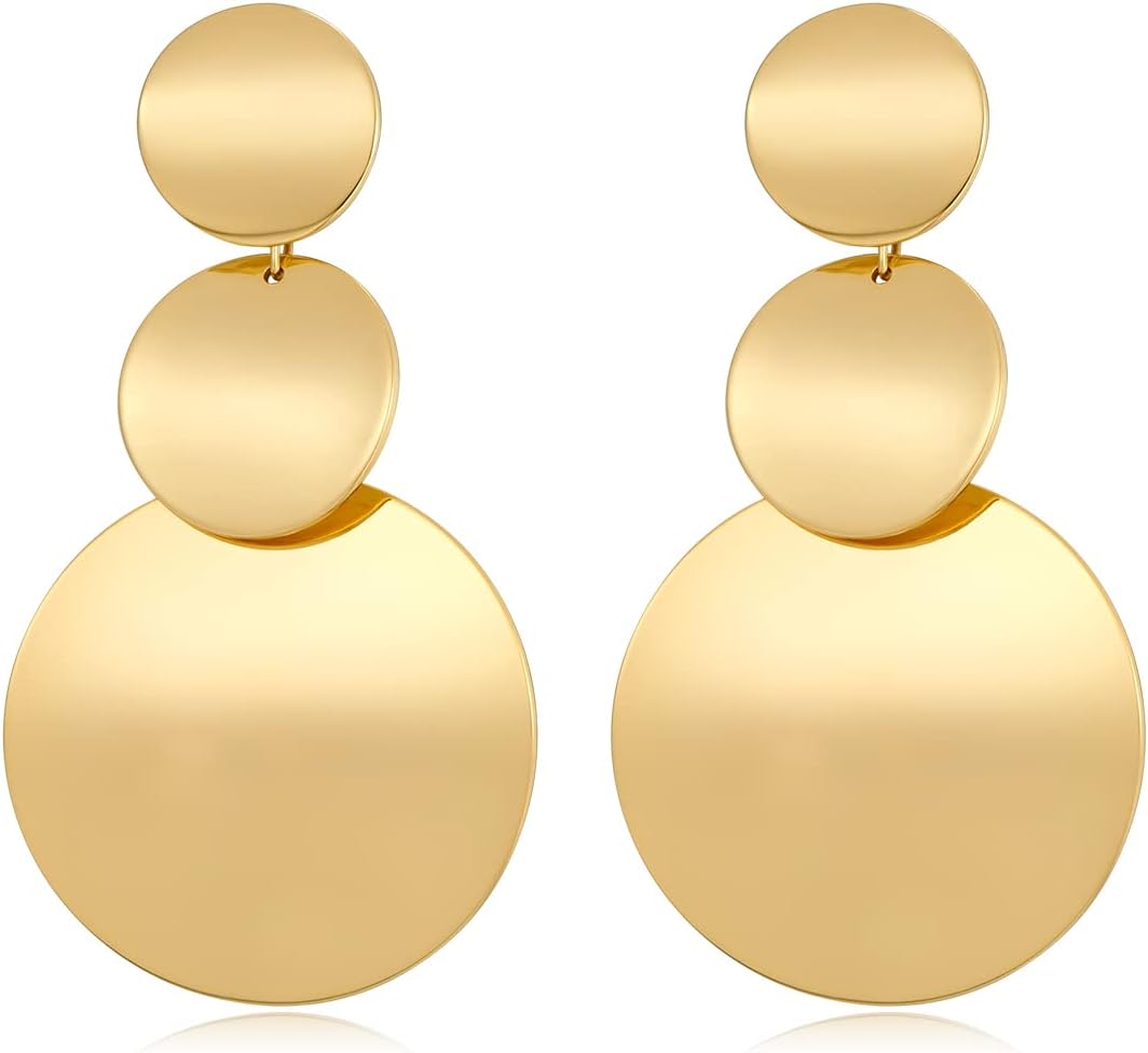 Gold Silver Disc Dangle Earrings for Women