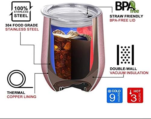Miniatura 4 de Ezprogear 2 juegos de vasos de vino de acero inoxidable con doble pared aislada al vacío de 12 onzas con tapa deslizante (almuerzo)