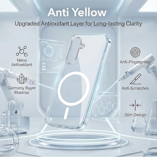 Image of Jkobi Lifetime Anti-Yellow MagSafe Compatible Clear Back Cover Case for Samsung Galaxy M56 | Samsung Galaxy F56 (Sleek Hard Crystal | Shockproof and Camera Protection)