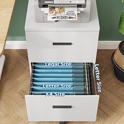Devaise 2 Drawer Wood File Cabinet, Mobile Lateral Filing Cabinet With Storage, Letter Legal Size, White #TOP4