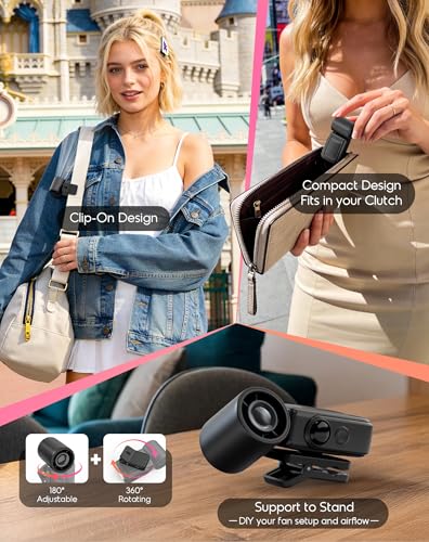 Image of Portable Clip-On Mini Fan, Hands-Free, Turbo Personal Handheld Fans Rechargeable w / 4 Wind & LED Display, Pocket Size Summer Essentials for Travel /EyeLash /Beach /Concert, Gifts for Women Men(Black)