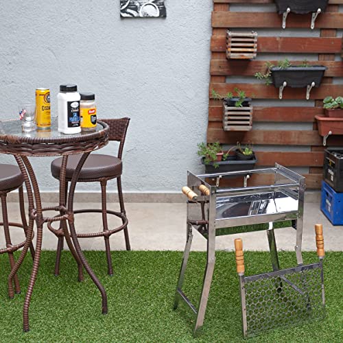 Churrasqueira De Inox Dobrável Portátil A Carvão Tamanho 65X40X25