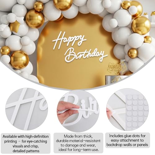 Image of TONIFUL Happy Birthday Sign for Backdrop - White Felt Banner - Includes Dot Glue - Perfect for Birthday Party Backdrop,Wall Decr,Balloon Arch,Photo Background
