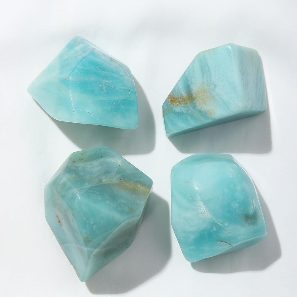 decorazione della stanza Decorazione della casa in pietra di incenso originale con geometria poliedrica di amazzonite naturale, cristallo azzurro cielo(Size:60-70g)