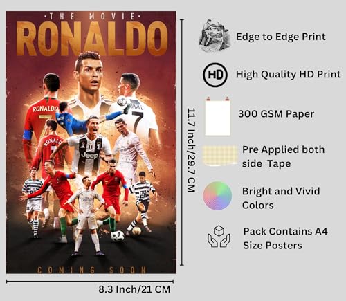 Image of Ronaldo Posters - Football Poster for Wall 300 GSM 12x8 Inch CR7 Posters - Gift for Football Lovers - Cristiano Ronaldo Wall Sticker