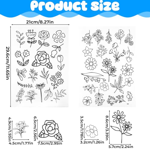 Image of 2 Sheets 39 PCS Water Soluble Embroidery Patterns, Stick and Stitch Embroidery Designs, Stick and Stitch Stencil Hand Stitching for Sewing Enthusiasts and Beginners, Large Flowers and Leaves