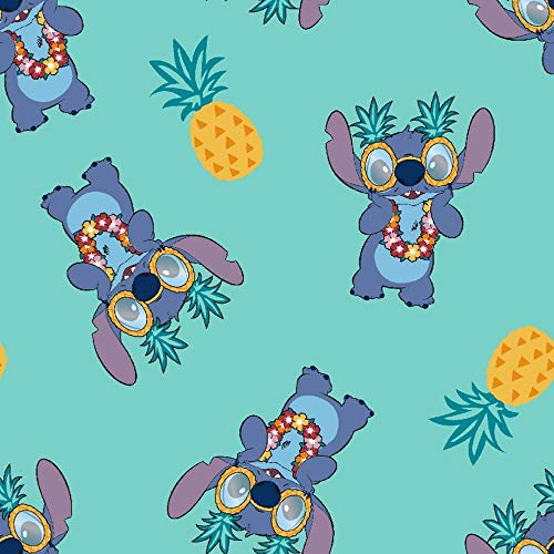 Springs Creative Products, 44 Inches Disney Lilo & Stitch Pineapple Tossed Green Premium Quality 100 Percent Cotton Fabric by 1/2 of a Yard.