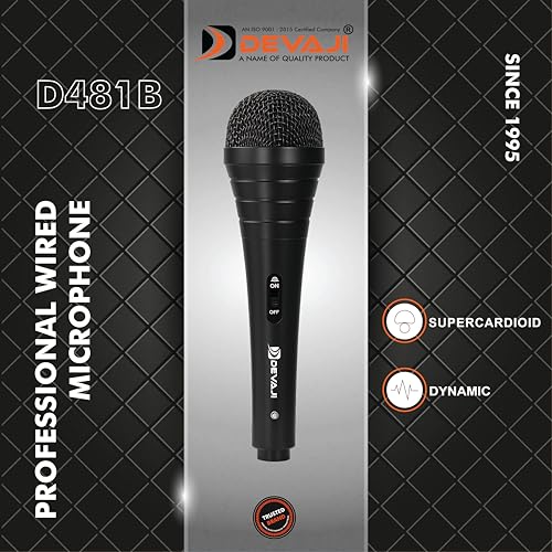 Image of Devaji D481A Professional Wired Microphone | Dynamic XLR Mic with 5-Meter Cable | Clear Balanced Sound, Smooth Bass, No Audio Distortion | Perfect for Singing, Stage, Karaoke, (D481B)