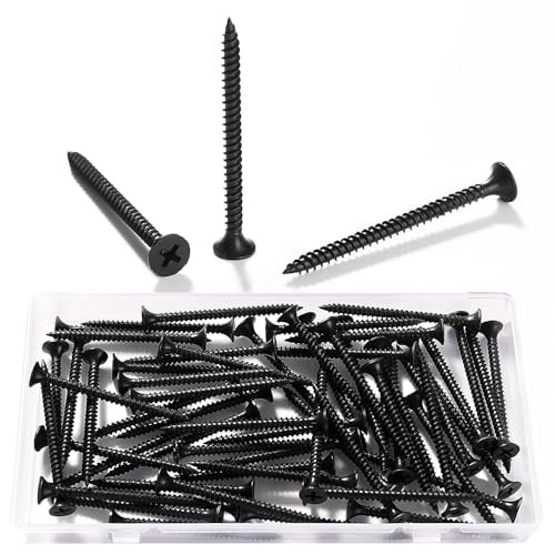 VooGenzek 60 PCS M3.5 * 50 mm Coarse Thread Point Drywall Screws, Phillips Countersunk, Plasterboard Wood Screw, for Wood Black