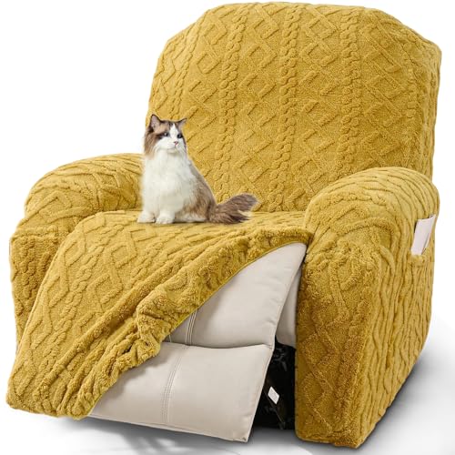 Image of JOKIVTOU Recliner Chair Covers 4-Pieces Reclining Chair Slipcovers with Pocket& Elastic Bottom, Soft Feel Fitted Lazy Boy Sofa Couch Cover Washable, Stretch Recliner Furniture Protector