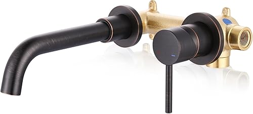 Grifo de baño de bronce aceitado  ARCORA grifo de baño de montaje en pared  Grifo de una sola manija para lavabo de baño, válvula áspera incluida