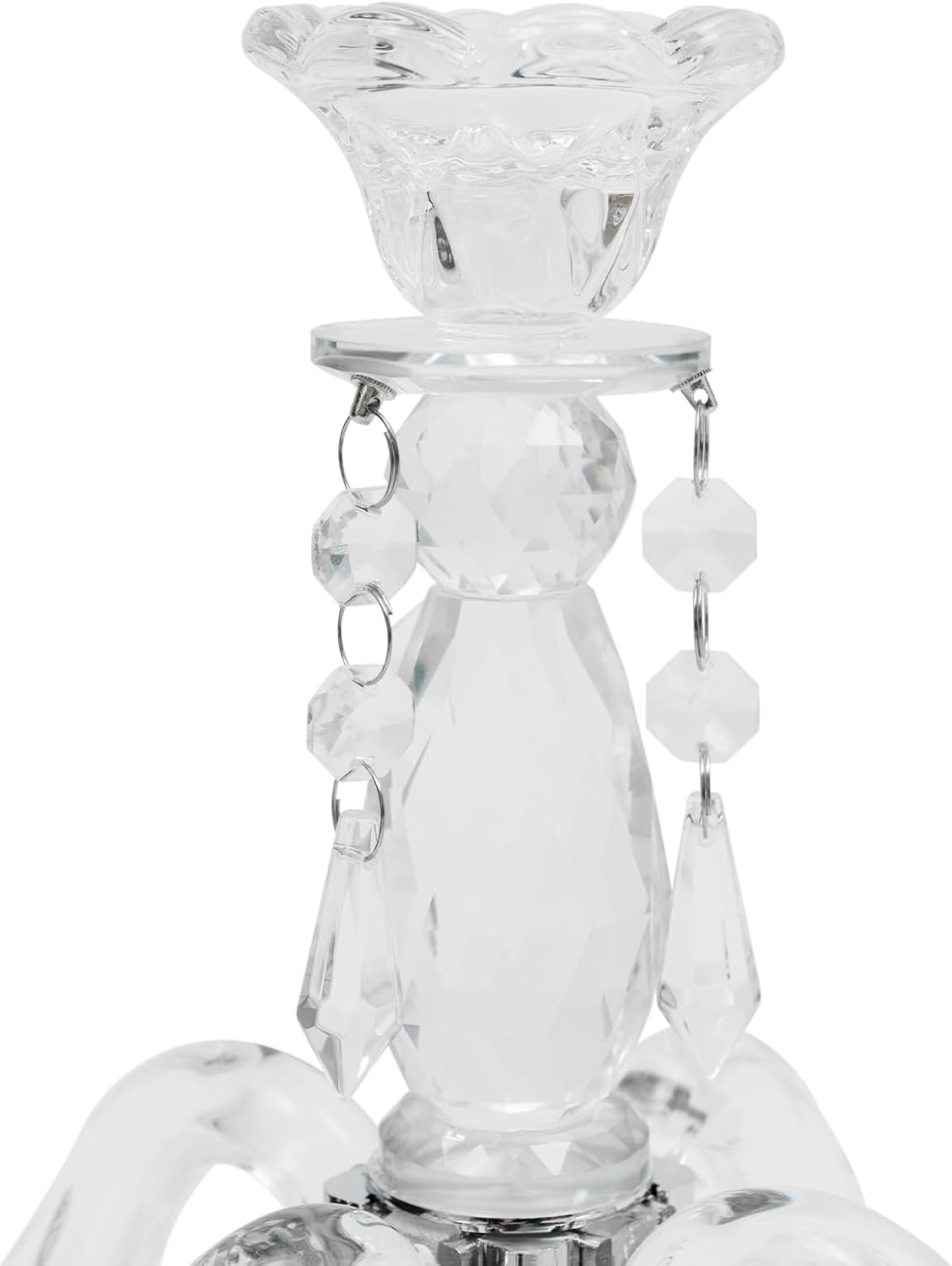 Crystal Candelabra, 5-Head Glass Candlestick Holder, 9.8x14in, Fits 0.86-1.97in Candles, Elegant Centerpiece for Weddings & Dining, Clear