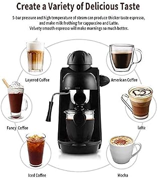 Filter Coffee Machine Espresso Machine 3.5 Bar 4 Cup Espresso Maker Cappuccino Machine With Steam Milk Frother And Carafe