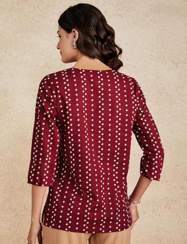 Image of Pinkmint Women's Printed Cotton Blend Short Kurti l All Over Printed V-Cut Neckline Casual Wear Tunic Top's l Ethnic Top's for Girls