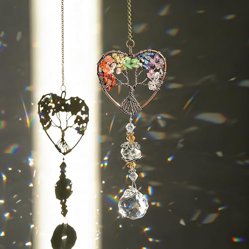 Image of Tree of Life Heart Crystal Ball Prism Suncatcher Pendant Decor