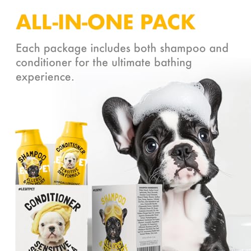 LEGITPET Oatmeal Dog Shampoo & Conditioner Itch & Allergy Relief with Honey & Aloe Hypoallergenic Gentle Calming Formula for Sensitive Skin & Dandruff Safe for Puppies Best for All Breeds 2 x 16oz - Thumbnail 3