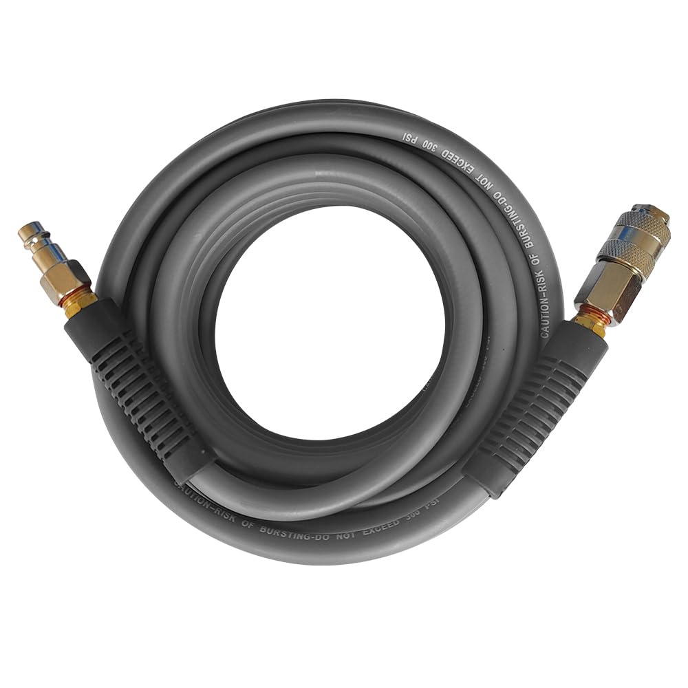 PVC/Rubber Hybrid Air Hose Grey with 1/4" Europe Steel Quick Coupler and Plug Fittings, 10m Length, 10 meters