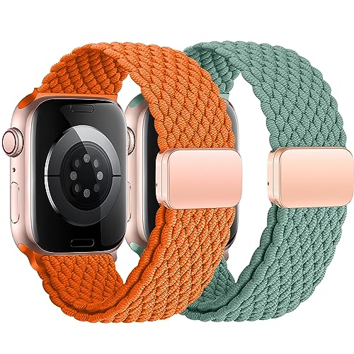 Bracelet tressé Apple Watch SE 40mm tressé élastique et nylon boucle magnétique orange