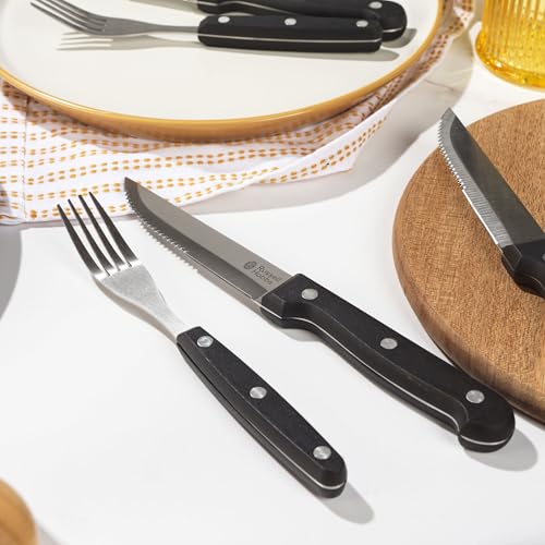 Russell Hobbs RH000431 12-Piece Cutlery Set – Tableware Service for 6, Steak Knives and Forks with Stainless Steel Blades, Serrated Steak Knife Set, Sharp Meat Knives, Ergonomic Handles, Black - Image 6