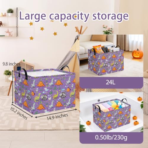 Image of NTAO Gift Storage Basket Empty for Halloween, Storage Bin with Handles, Room Decor, Book Box(Halloween Dinosaurs)
