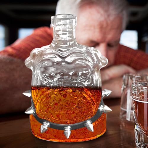 Karafka na wino, karafka na alkohol buldoga, przezroczyste szkło, kolekcjonerska, elegancki wyświetlacz, klasyczny styl, kompaktowa, stabilna podstawa, dozownik alkoholu do domu, kuchni, prezent dla