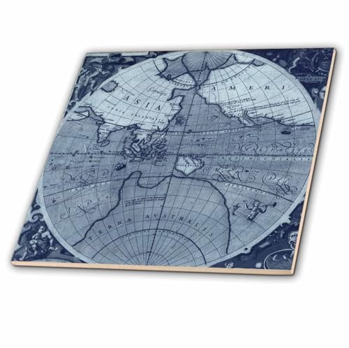 3dRose Vintage Globe World Map with Asia and America 4 Inch Ceramic Tile