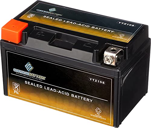 Chrome Battery YTZ10S Maintenance Free Replacement Battery for ATV and Motorcycle: 12 Volts, 8.6Ah, Nut and Bolt (T3) Terminal