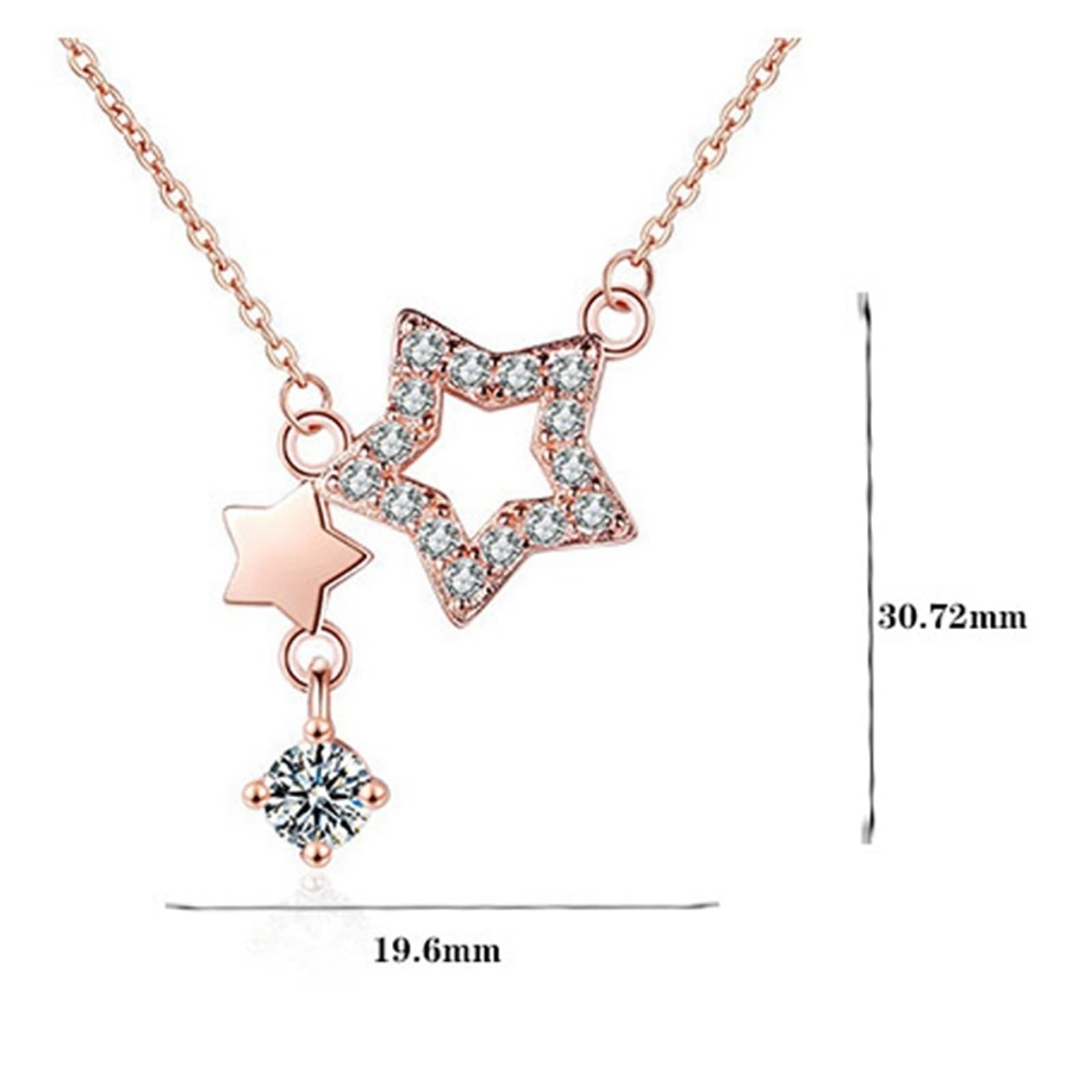 Daesar Łańcuszek z białego złota próby 585, naszyjnik damski 45 cm, zawieszka charms z gwiazdkami z diamentowym łańcuszkiem, białe złoto, biżuteria ślubna