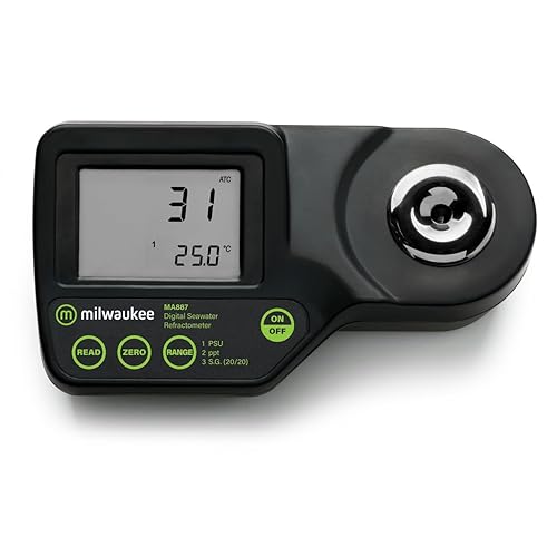 Milwaukee MA887. Refractómetro digital para salinidad con compensación de temperatura automática, LED de color amarillo, de 0 a 50 PSU, precisión de