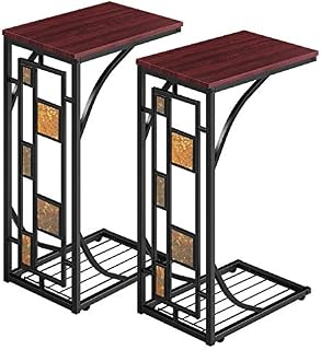 Yaheetech 2PCs Small Side Table, C Shaped End table, Under Sofa Table, Snack Coffee Table for Living Room