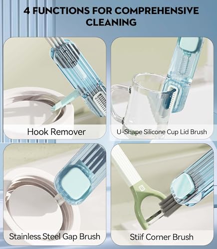 Image of VIDONIO 4 in 1 Bottle Gap Cleaning Brush - 2 PCS Multifunctional Cup Lid Cleaning Tools, Mutipurpose Tiny Silicone Cup Holder Cleaner Nipple Cleaning Brush, Home Kitchen Cleaning Tools