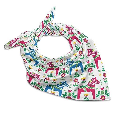 Swedish Folk Art Daleclarian Horse Women's Square Hair Scarves Silk Like Neck Wraps Headscarf Sleeping Kerchief 18