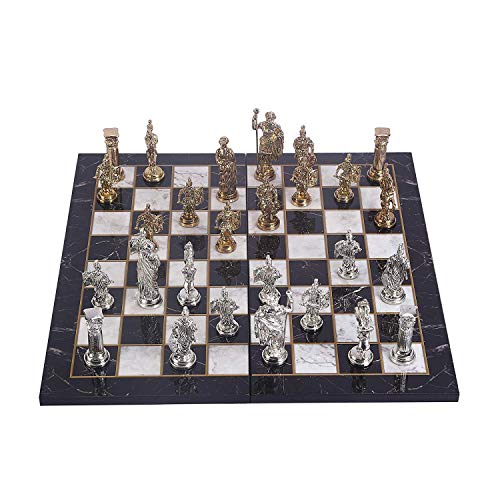 Juego de ajedrez de metal con figuras históricas de Roma para adultos, piezas hechas a mano y diseño de mármol, tablero de ajedrez de madera, tamaño King 4 inc