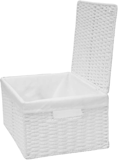 Arpan White Paper Rope Woven Storage Xmas Hamper Basket Box With White Cloth Lining (Small -W28xD20xH11cm)