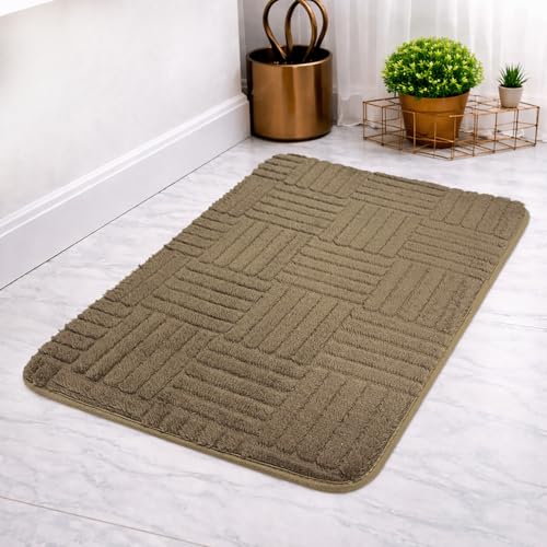 Image of LUXE HOME INTERNATIONAL Microfiber Bath Mat for Bathroom Anti Slip Water Soak Plush Soft Bahrain Maze Door Mat for Home Bedroom Washable Floor Rug (40x58cm Coffee) Pack of 1