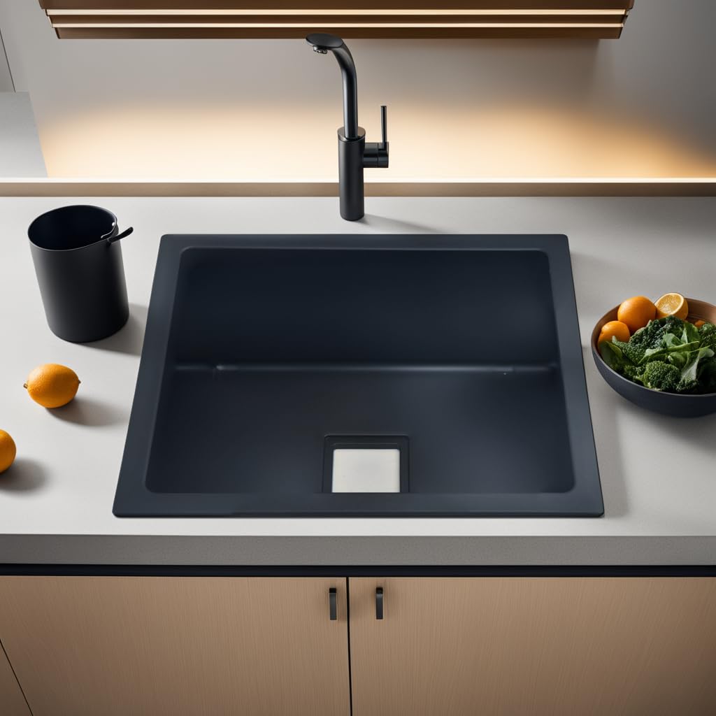 REMOTION Granite Sink with Drain Board - Matte Black -2 REMOTION Granite Sink with Drain Board - Matte Black -2