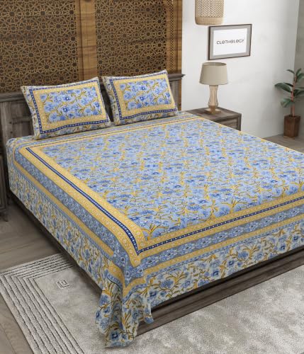 Image of Bedsheet for Double Bed King Size | Jaipuri Rajasthani Cotton Bed Sheet | 1 King Size bedsheet with Pillow Cover | 240 TC Jaipuri Prints Flat Double Bed Bedsheet Cotton King Size