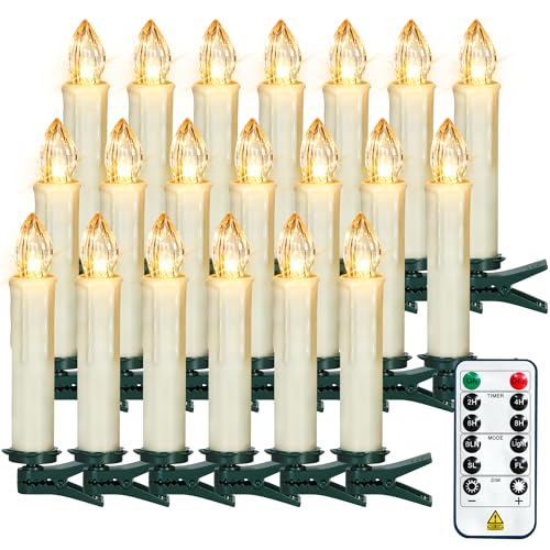 Sanmli 20PCS LED Christmas Tree Candle Lights with Remote and Timer, Battery Operated Flameless Candles Warm White Flickering, Outdoor Waterproof Indoor Decoration