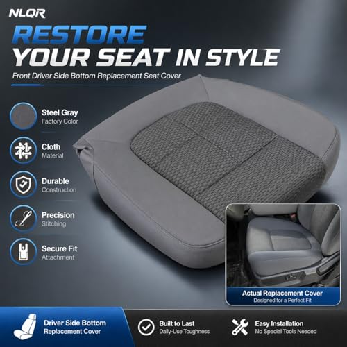 NLQR Front Driver Side Bottom Replacement Cloth Seat Cover Steel Gray Compatible with Ford F250 F350 F450 F550 2011 2012 2013 2014 2015 2016 by NLQR - Image 4