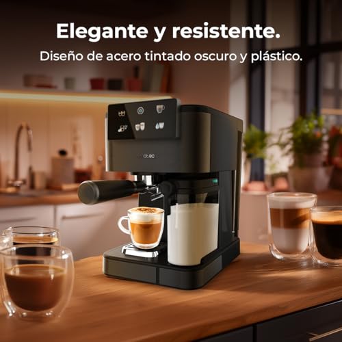 Cecotec Cafetière Express Semi-automatique Power Espresso ColdBrew Latte Oscuro. 1350W, 20 Bars, Froid, Tiède ou Chaud, Écran Tactile, Réservoir d'Eau de 1.5L, Réservoir de Lait de 500ml, Double Bras